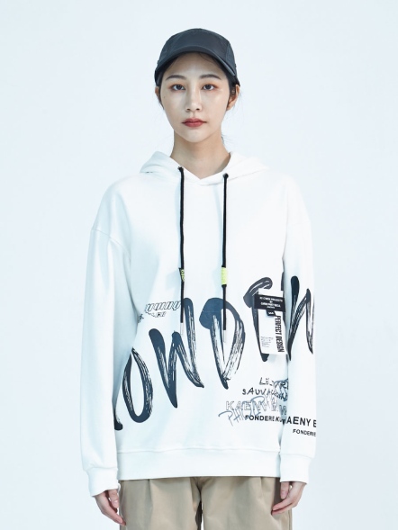 刷漆英文字長帽T