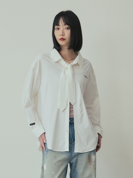 簡約素面領帶繡花襯衫外套