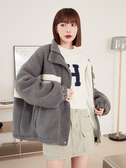 羊羔毛絨立領厚外套