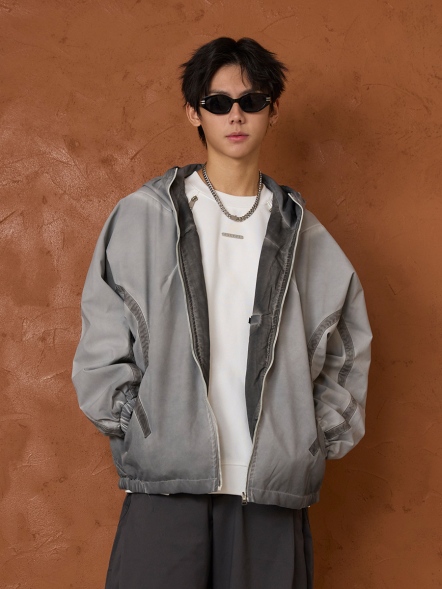 簡約霧化斜紋布連帽薄外套