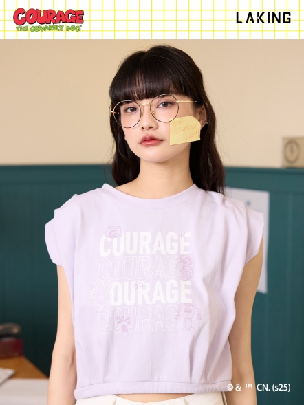 膽小狗英雄-美式標語後綁帶上衣-紫色