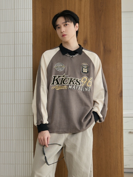 休閒撞色拼接翻領長POLO