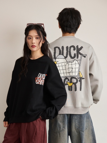 俏皮鴨購物車背圖大學T