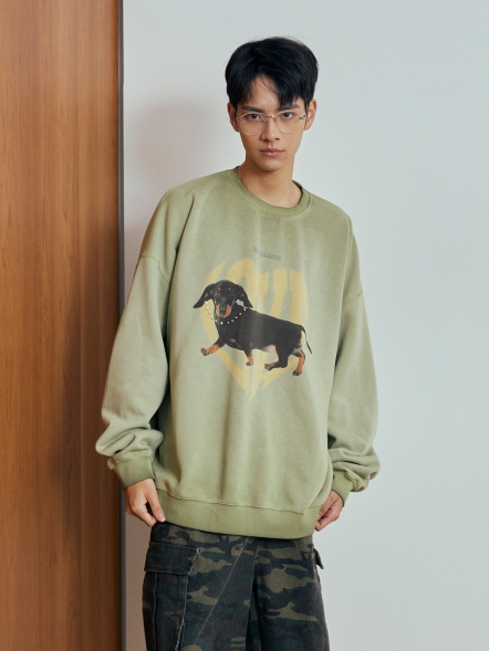 趣味鉚釘臘腸狗圖案大學T