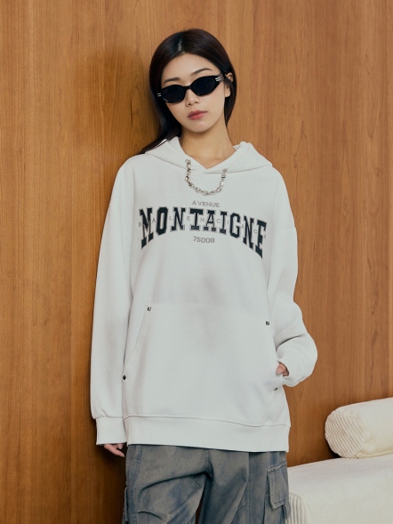 美式英文繡花項鍊長帽T