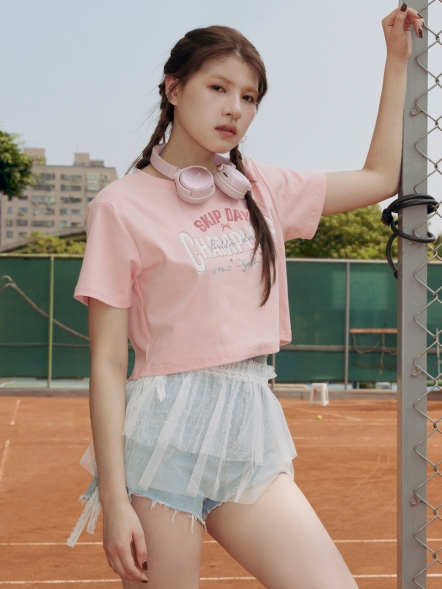 簡約少女SKIPDAY短版上衣-粉色