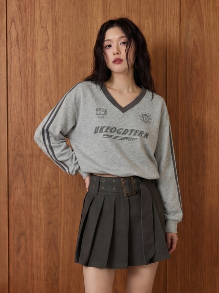 V領美式賽車圖加絨上衣