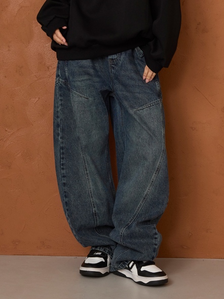 立體剪裁寬鬆牛仔長褲