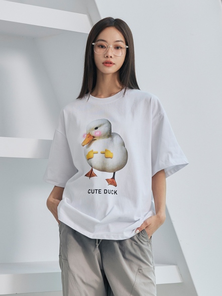 潮流害羞小鴨造型短T