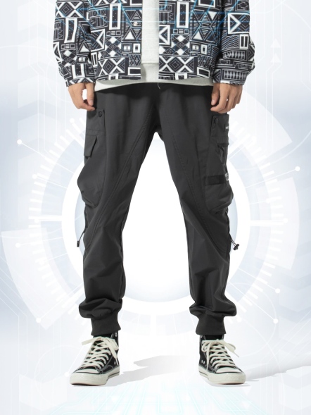 裝飾貼章寬鬆尼龍束口褲