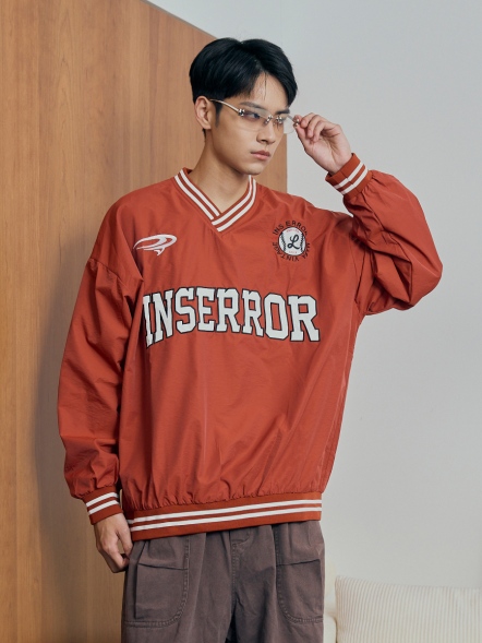 美式拼接V領棒球限定大學T