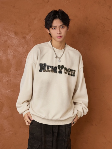 美式NY迷彩貼布加絨大學T