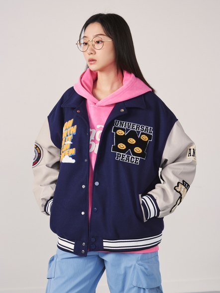 潮流地球刺繡棒球外套