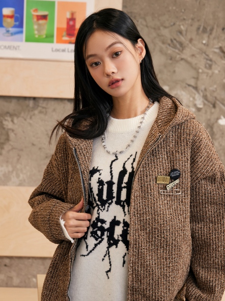 慵懶風粗針織連帽外套