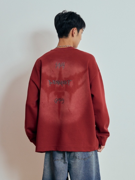 街頭潮流噴色惡魔翅膀大學T