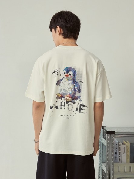 可愛插畫企鵝背圖短T