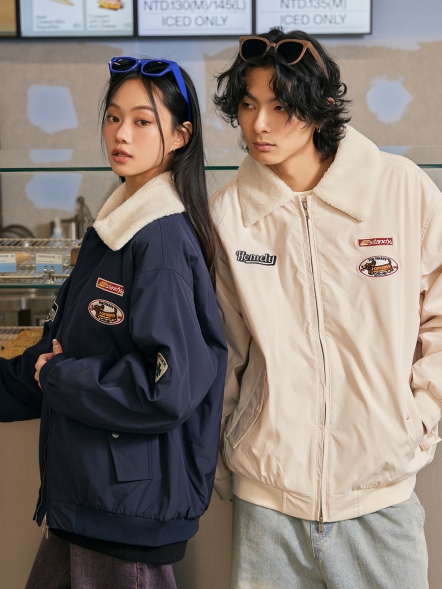 美式羊羔絨翻領鋪棉外套