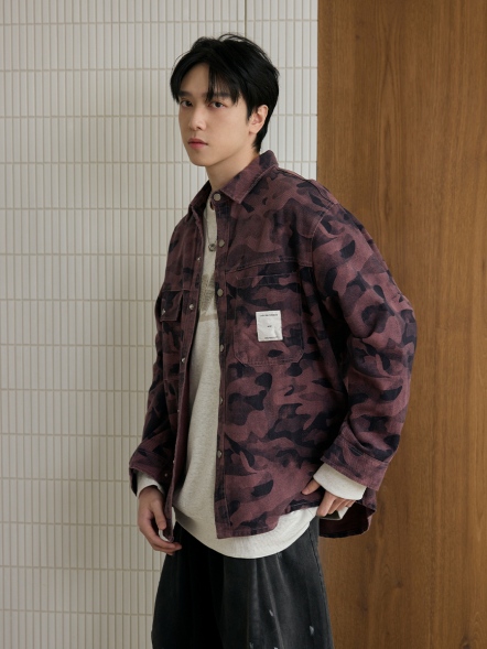 個性滿版雙口袋迷彩長襯