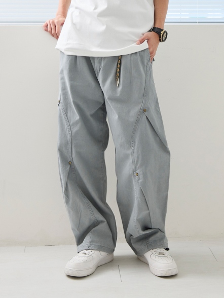 掛繩鉚釘寬鬆牛仔長褲