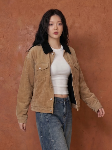 燈芯絨翻領毛毛外套