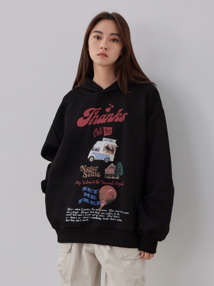 復古美式圖案風格長帽T