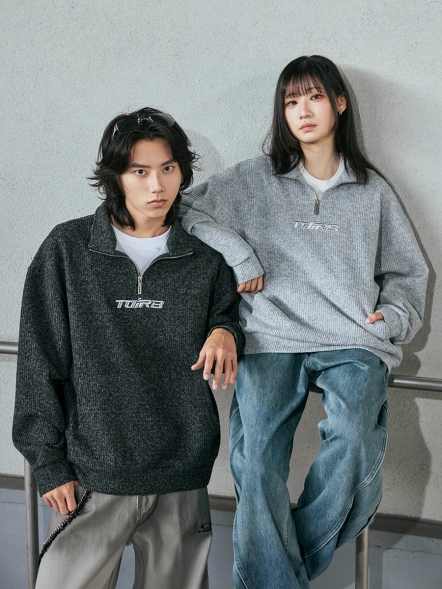 簡約半開襟口袋針織上衣