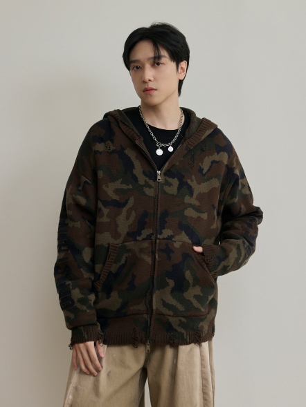 個性迷彩毛料薄外套
