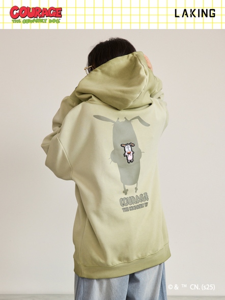 膽小狗英雄-粉紅萌犬勇氣背圖長帽T