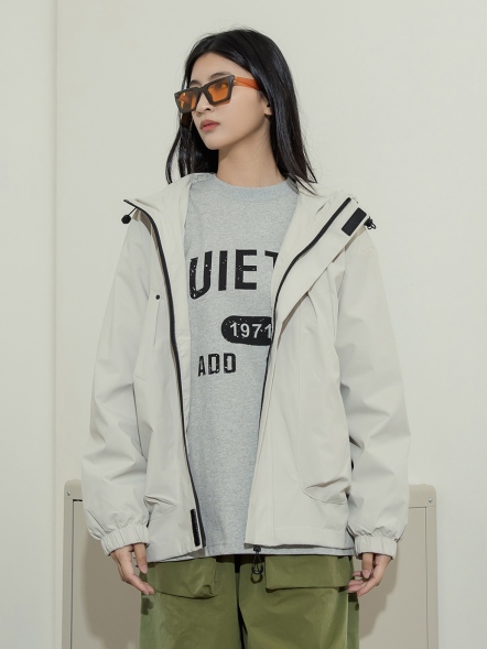 簡約繡字風衣薄外套