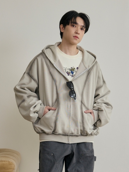 立體流線霧染棉布薄外套