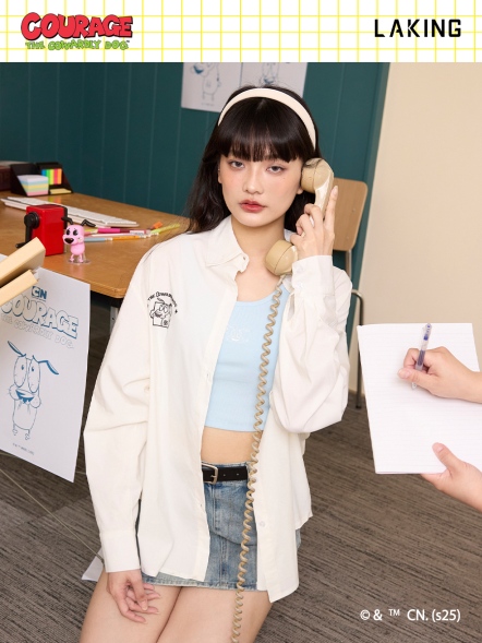 膽小狗英雄-抽繩U領背心上衣-藍色