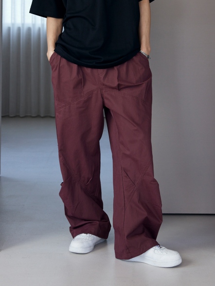 休閒褲腳可縮寬鬆長褲