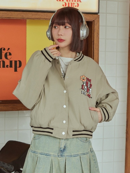 趣味花花可拆帽棒球外套